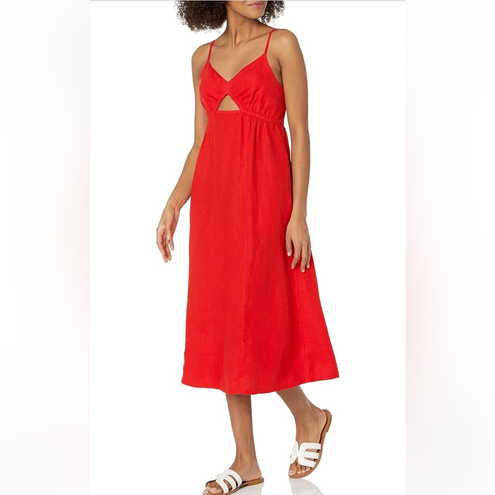 The Drop Women's Maci Strappy V-Neck Cutout Smocked Back Midi Dress(NWT)red..med - Picture 2 of 7
